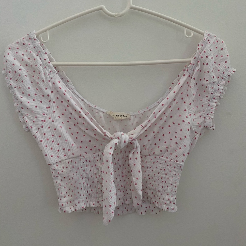 LA hearts crop top with puff sleeves